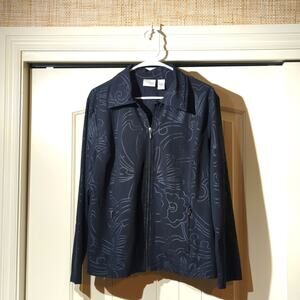 Zenergy by Chico Lightweight Black Floral Print Zip Up Pocket Jacket Sz 2 (L 12)